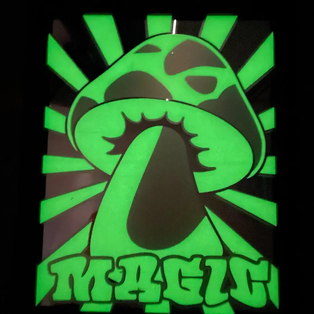 Vintage Glow In Dark Magic Mushroom Mirror Etched Groovy Trippy Psychedelic READ
